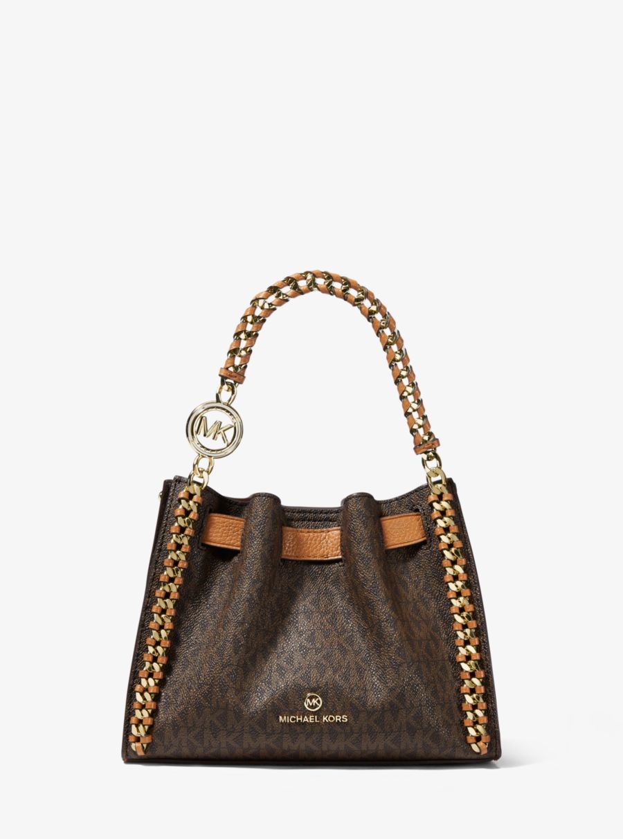 Damske Satchel Taske Michael Kors Mina Small Logo Čokoláda Žlté - Kabelky Michael Kors Vypredaj | MHVUI-0617